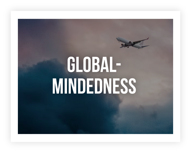 Global Mindedness over picture of clouds and plane