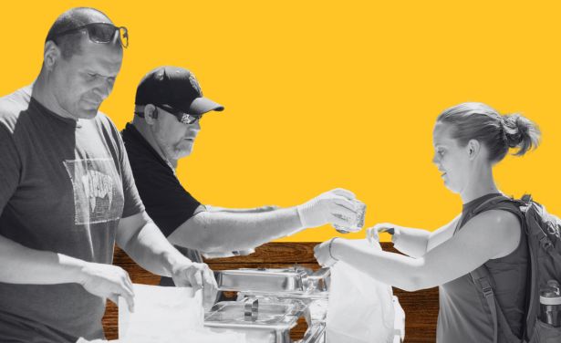 Volunteers handing out food