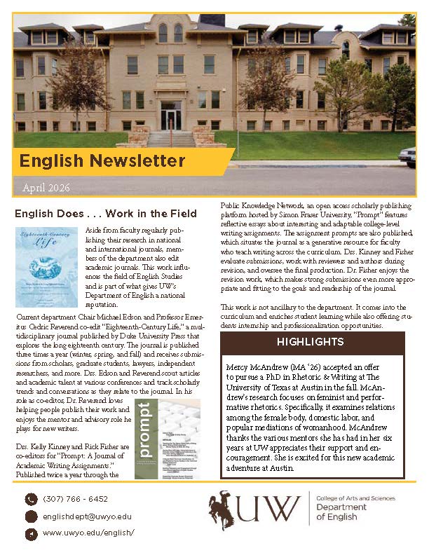 English department newsletter for April 2026 page one