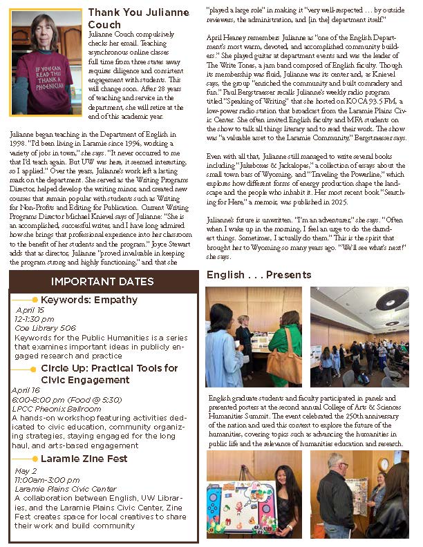 Newsletter for the Department of English for April 2026 page 2