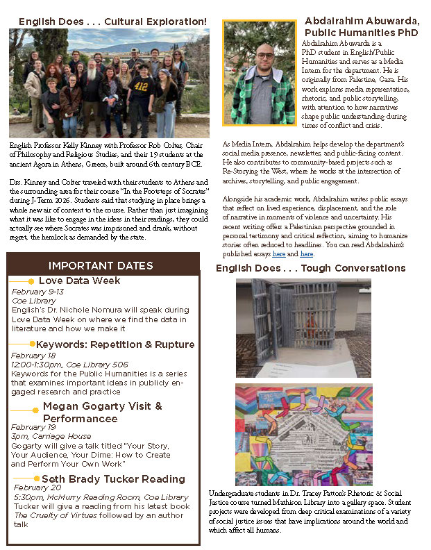 Newsletter for the Department of English for February 2026 page 2