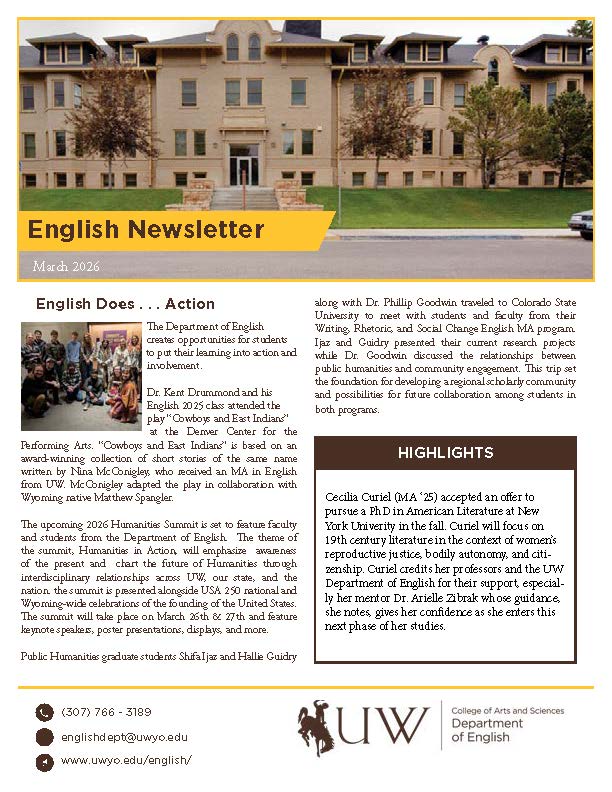 English department newsletter for March 2026 page one