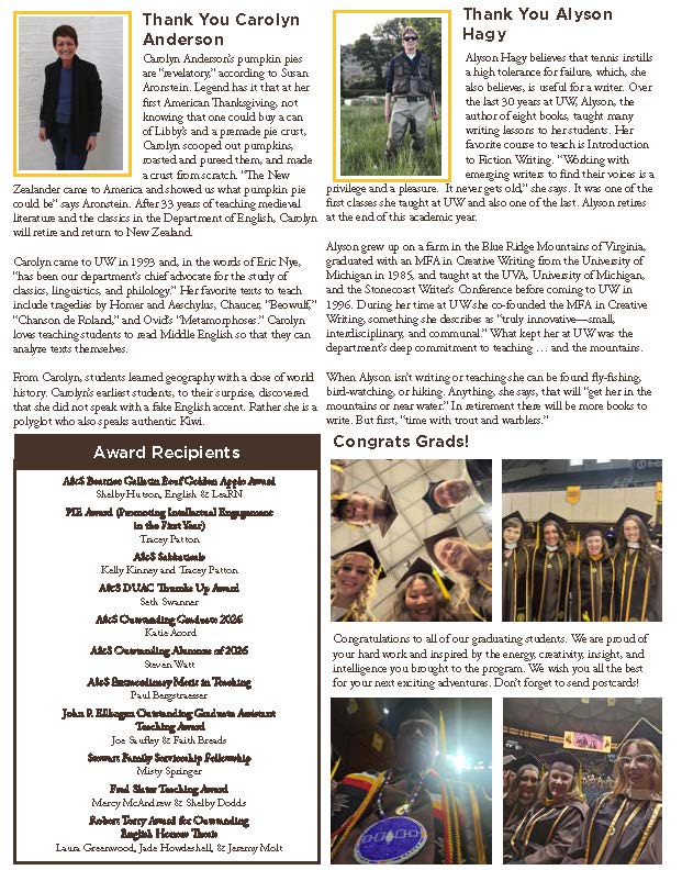 Newsletter for the Department of English for May 2026 page 2