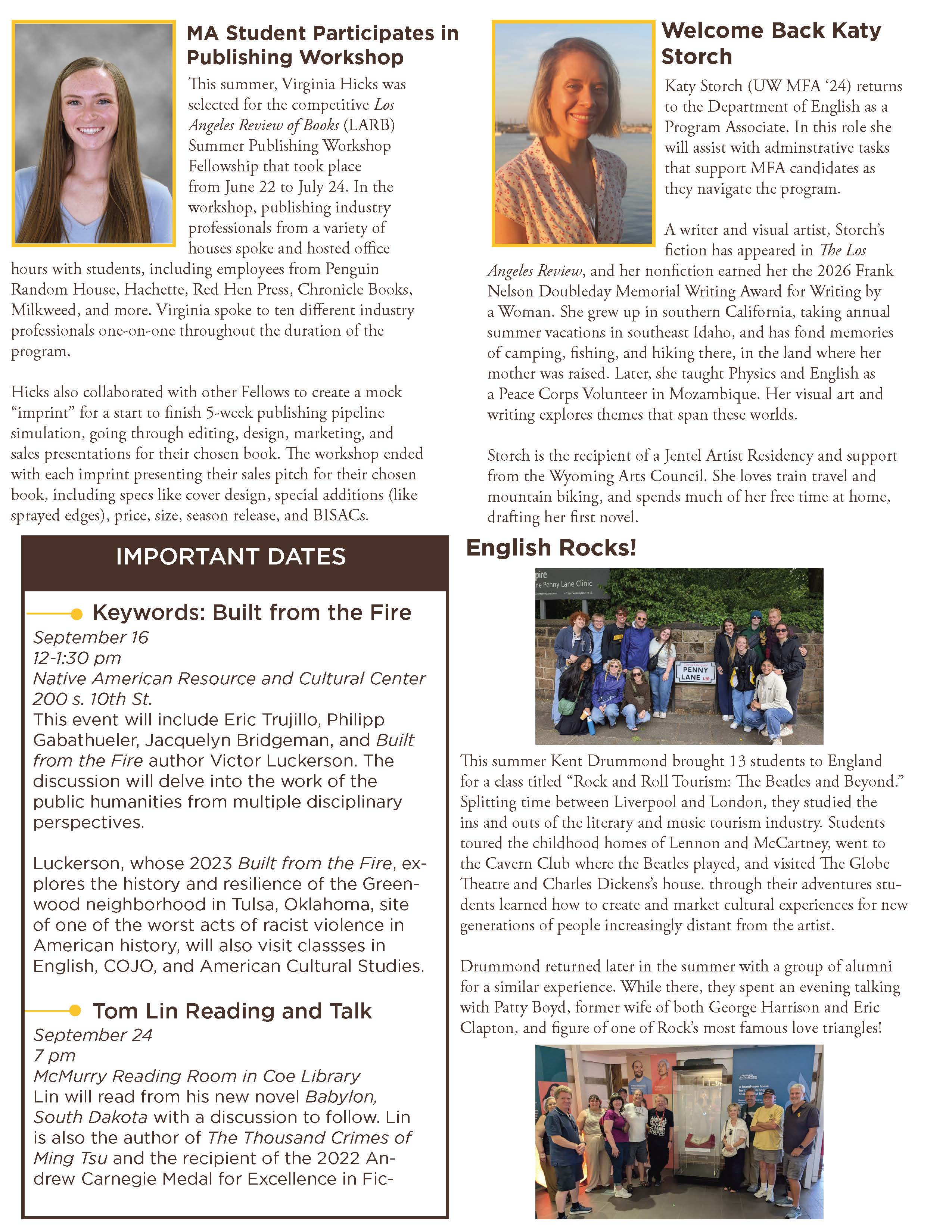 page two of the English department's September newsletter