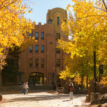 Wyoming Union Building and Autumn Leaves