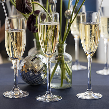 Champagne glasses on a tablescape