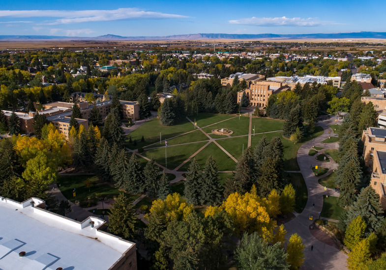 drone shot of campus
