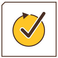 Brown square with a circle arrow and checkmark