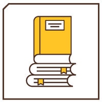Brow square with an icon of a stack of books