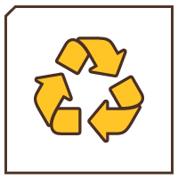 Brown square with a gold icon of a recycling icon