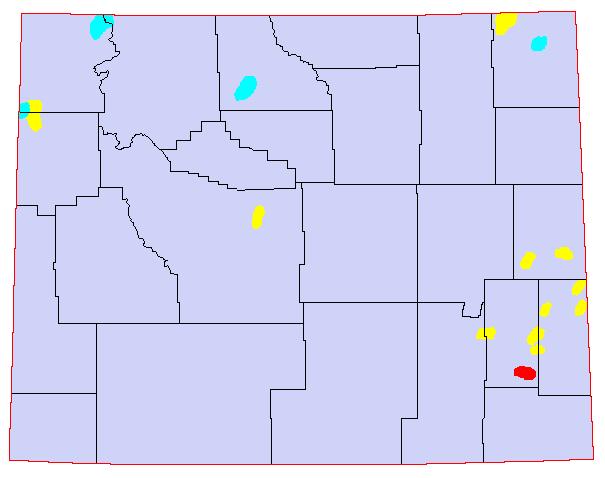 1952, Yellow = 8-11 Grasshoppers per square yard; Blue = 12-24 Grasshoppers per square yard; Red = >24 Grasshoppers per square yard.