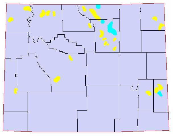 1954, Yellow = 8-11 Grasshoppers per square yard; Blue = 12-24 Grasshoppers per square yard; Red = >24 Grasshoppers per square yard.