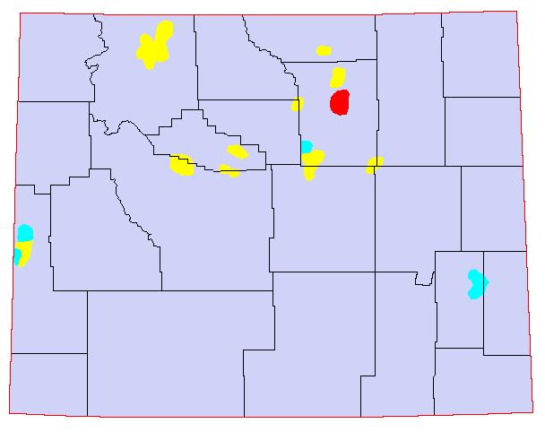1955, Yellow = 8-11 Grasshoppers per square yard; Blue = 12-24 Grasshoppers per square yard; Red = >24 Grasshoppers per square yard.
