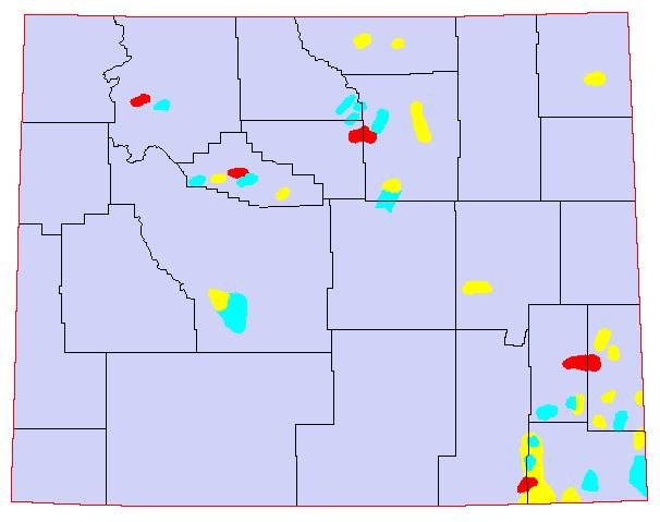 1959, Yellow = 8-11 Grasshoppers per square yard; Blue = 12-24 Grasshoppers per square yard; Red = >24 Grasshoppers per square yard.
