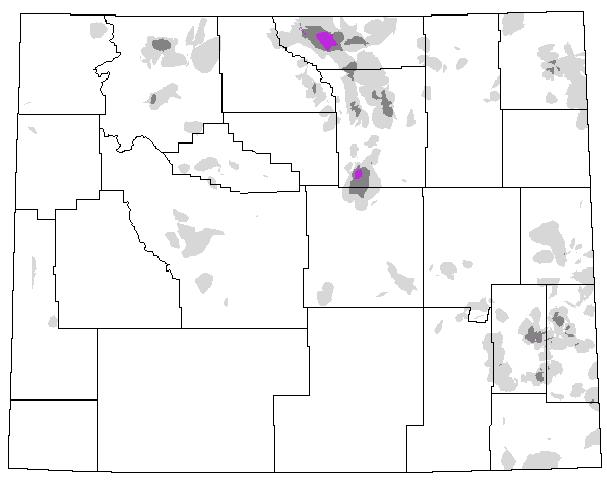 Fig. 4. Spatial distribution of rangeland grasshopper outbreaks in Wyoming from 1970 to 1979