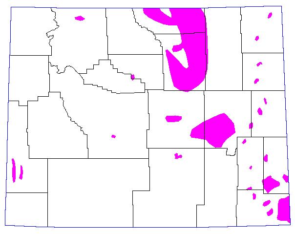 1985, Magenta = >= 8 Grasshoppers per square yard. 