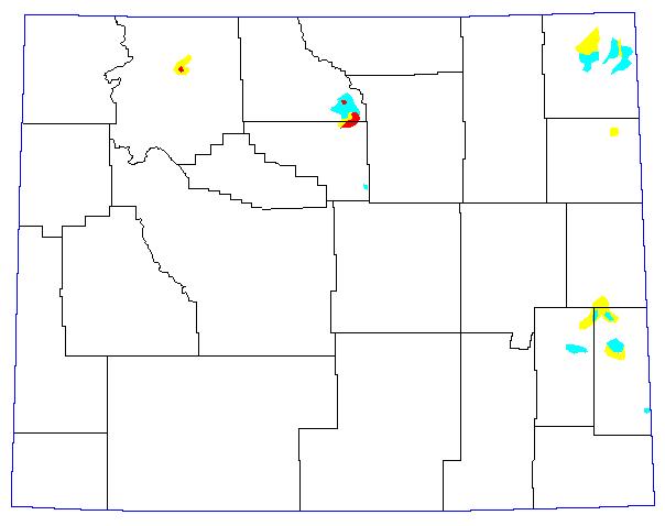 1990, Yellow = 8-11 Grasshoppers per square yard; Blue = 12-24 Grasshoppers per square yard; Red = >24 Grasshoppers per square yard.