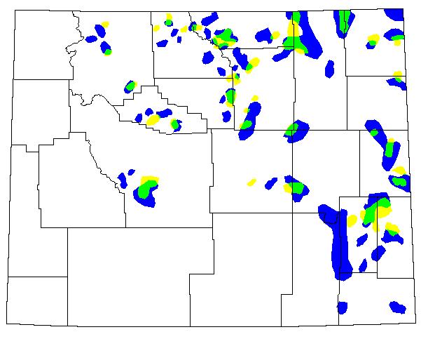 Fig. 8. Spatial distribution of rangeland grasshopper outbreaks during 1966-1967, when infestation area decreased by 59.7% from the previous year 