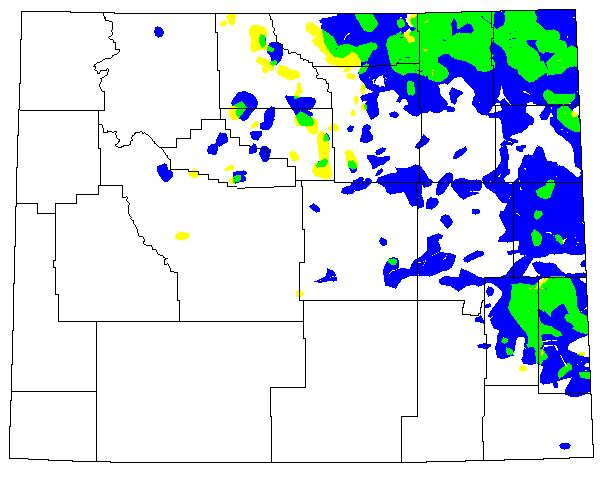 Fig. 11. Spatial distribution of rangeland grasshopper outbreaks during 1987-1988, when infestation area decreased by 95.8% from the previous year 