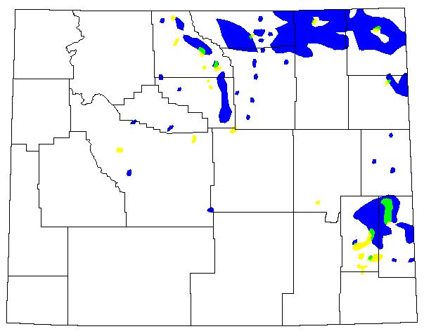 Fig. 12. Spatial distribution of rangeland grasshopper outbreaks during 1988-1989, when infestation area decreased by 89.5% from the previous year 
