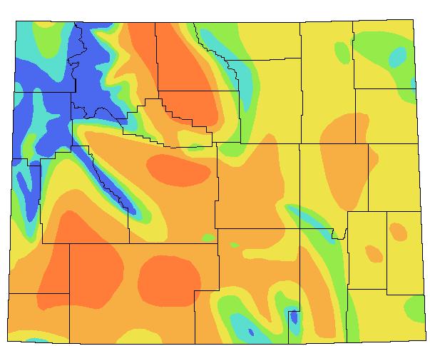 Fig. 3. Mean annual precipitation map of Wyoming, adapted from Marston (1990)