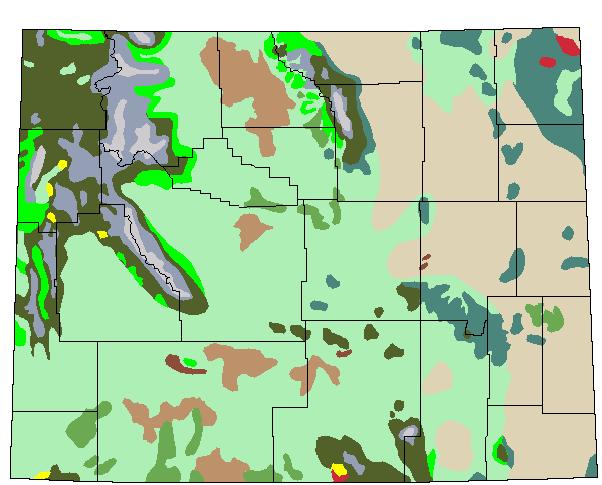 Fig. 2. Vegetation map showing 12 major vegetation types found in Wyoming