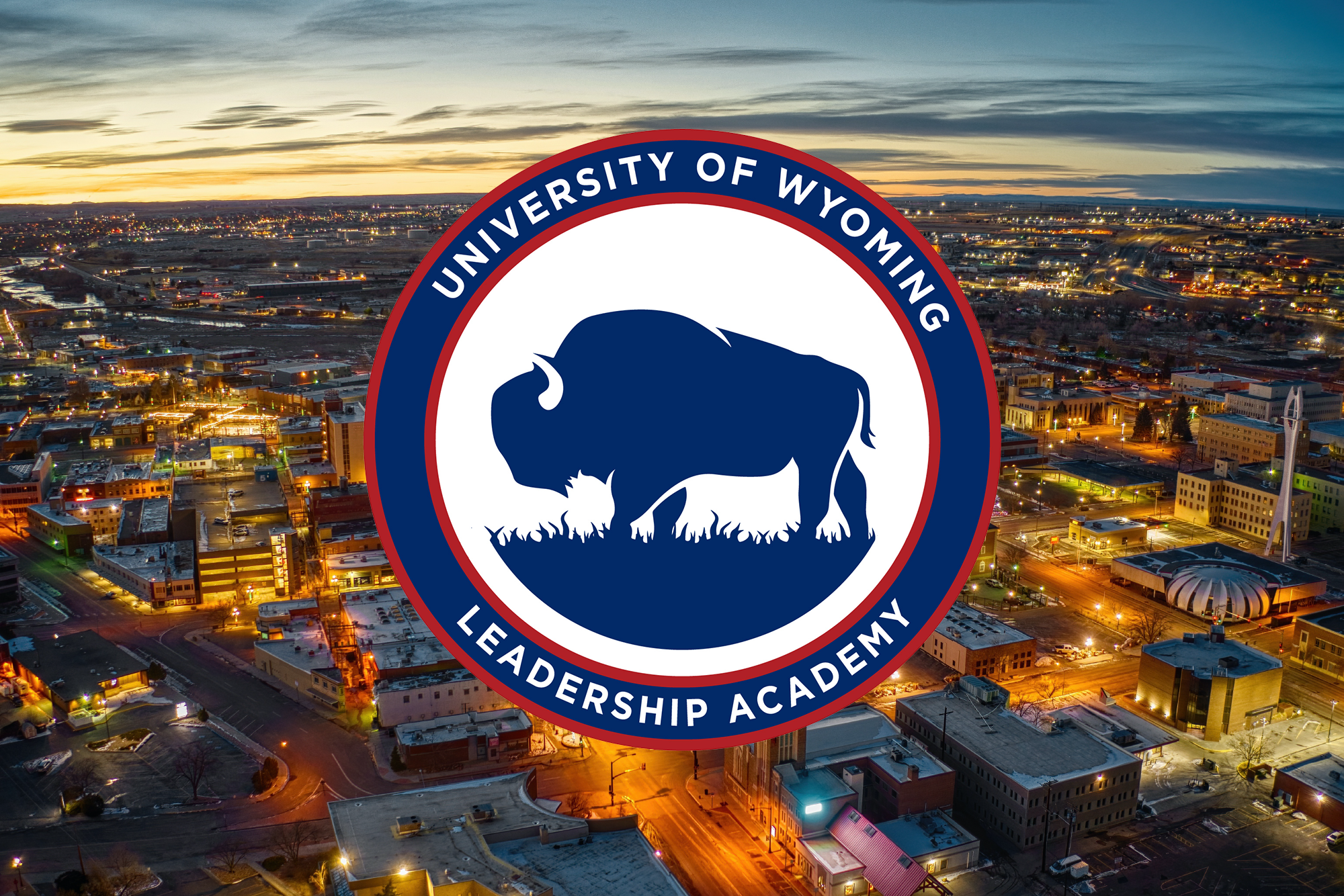 Leadership Academy logo over city