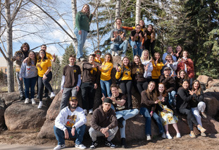 group of students on Simpson Plaza