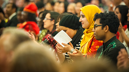 students attending an international event