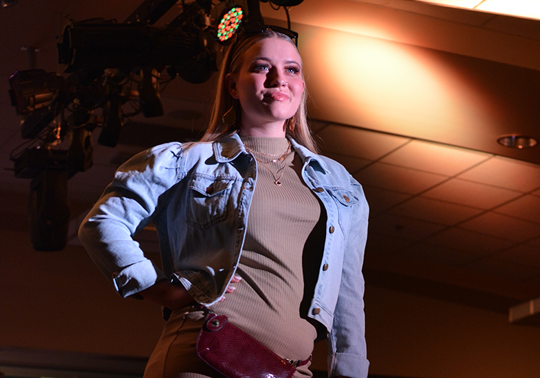 a model in the kaleidoscope fashion show in the design merchandising and textiles program