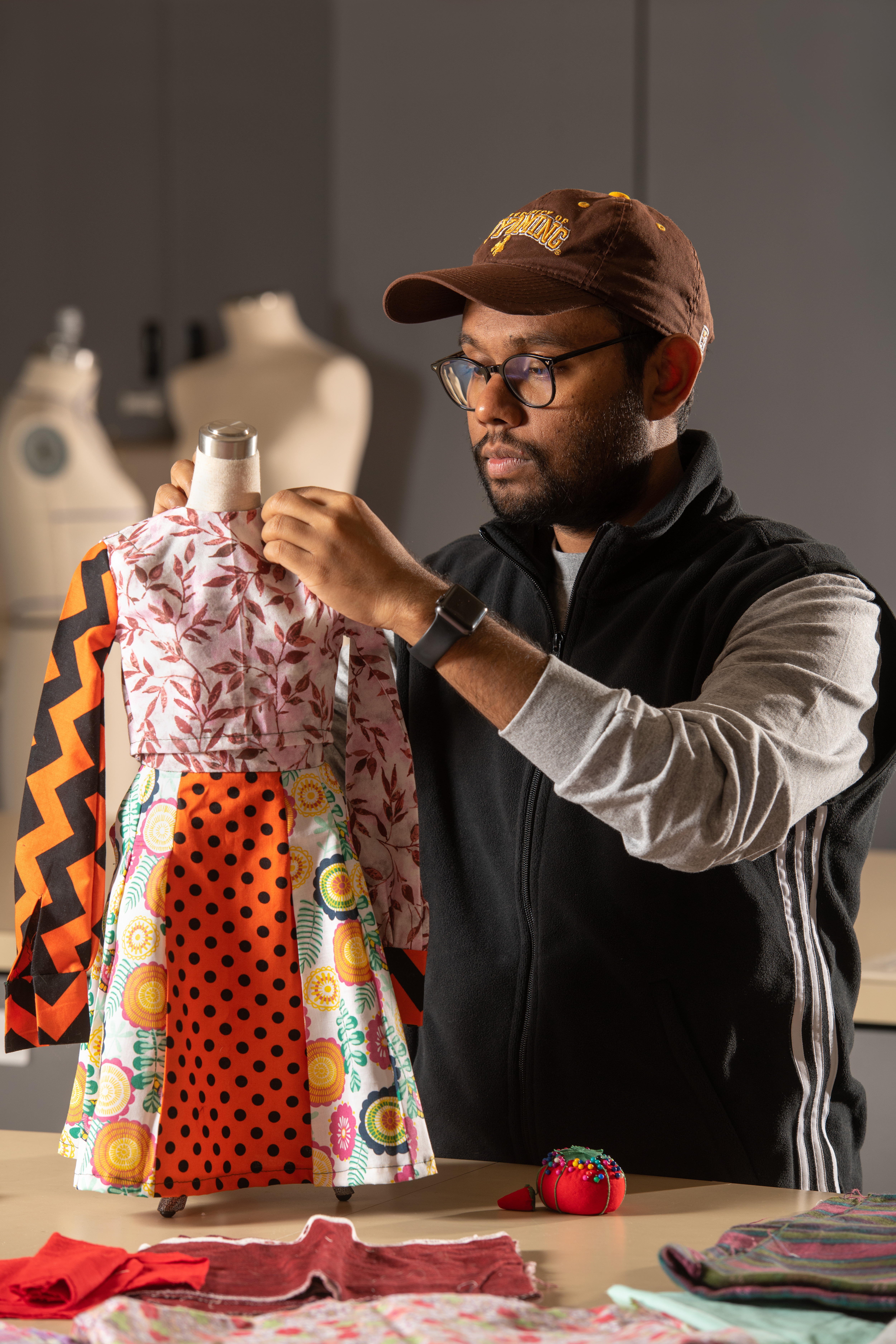 Student working with fabric