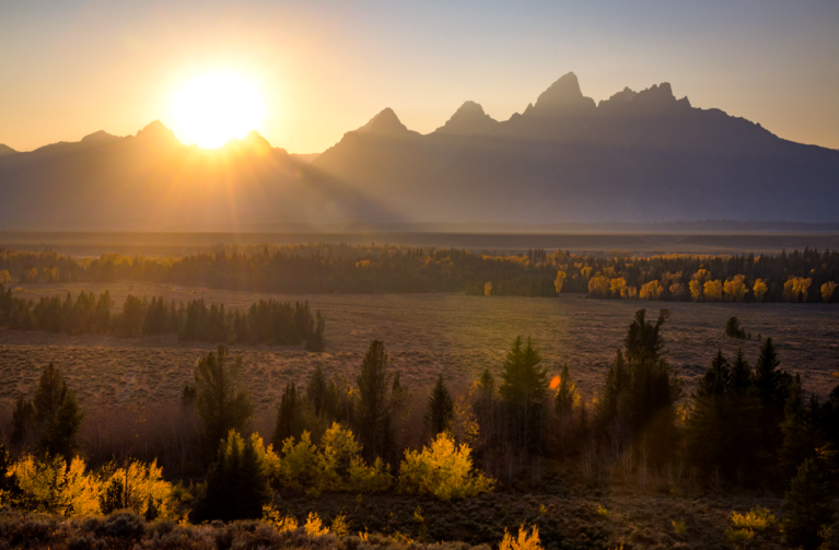 sunset over mountains