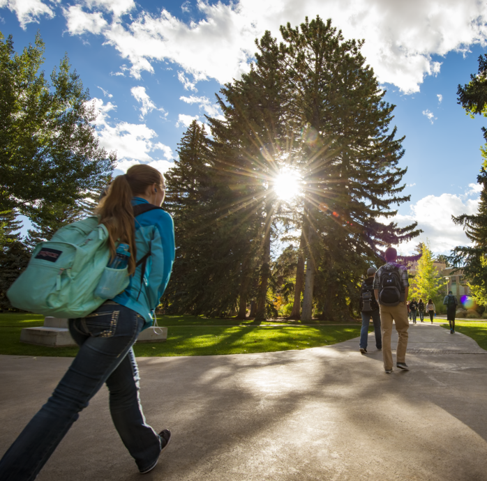 student walking on campus