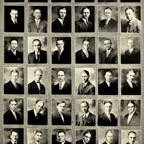 Black and white composite of the members of the club all in suits