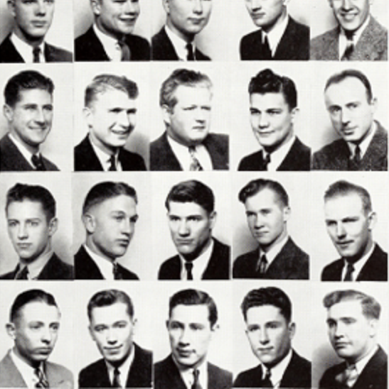 Black and white photo of men in the fraternity