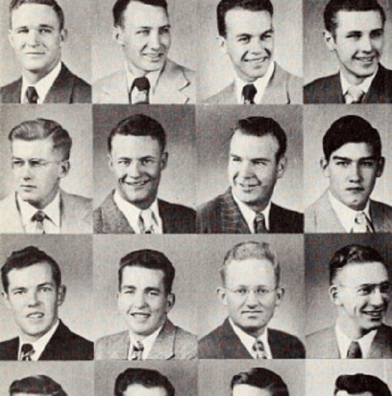Smiling men in composite photo style