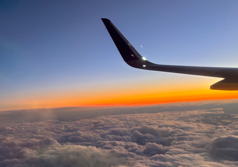 Sunset over California from the airplane