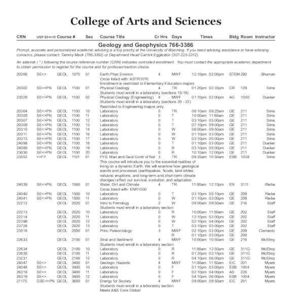 Snapshot of class schedule