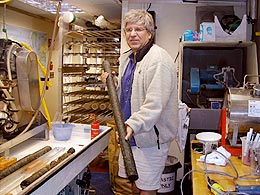 Michael Cheadle with core sample in lab.