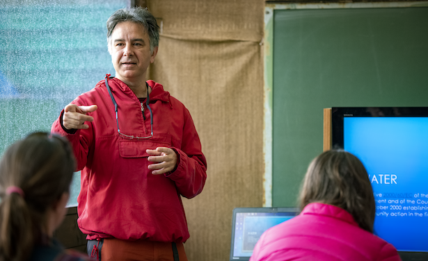 Professor teaching students