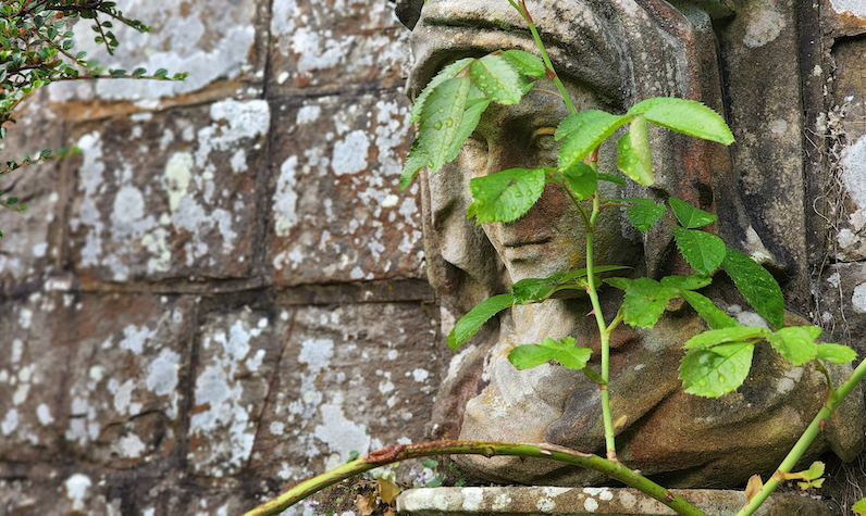 sculpture in leaves in Abbotsford garden in Scotland