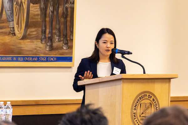 Yuki speaking at the Japan-Wyoming Business Forum