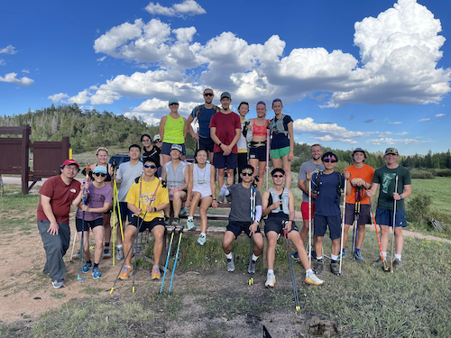 UWyo and SUS Nordic skit team students posing for a summer practice team photo