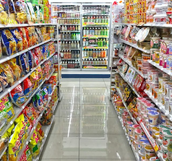 Japan convenience store shelves