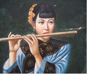 painting of a woman playing a dizi flute