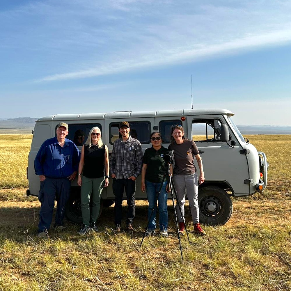 Five faculty and staff on the plains in Mongolia