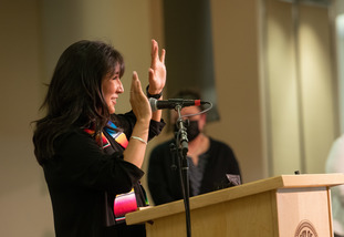 person at a podium 