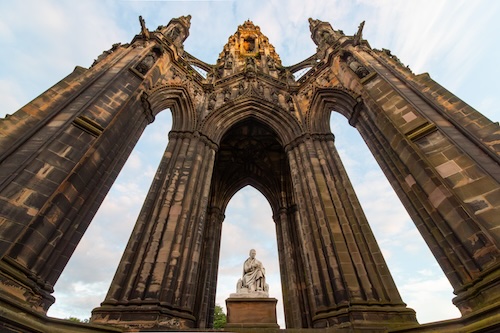 Walter Scott Memorial in Edinburgh at sunset