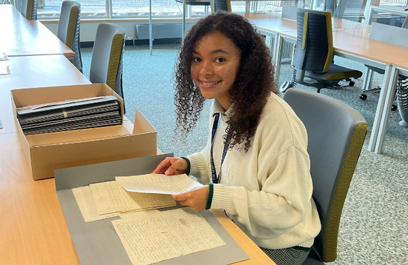 Andrea Edwards at the archives in Edinburgh University