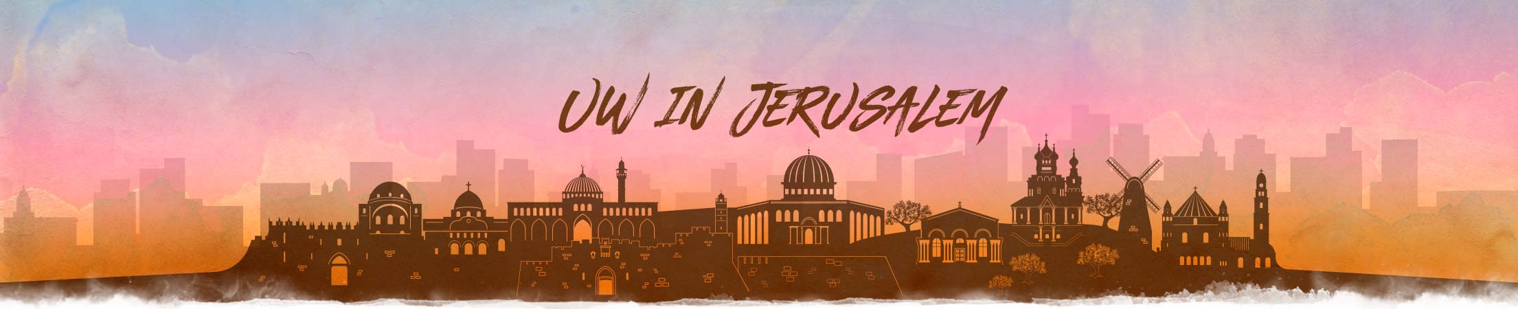 UW in Jerusalem, with a silhouette of various sites within the city.